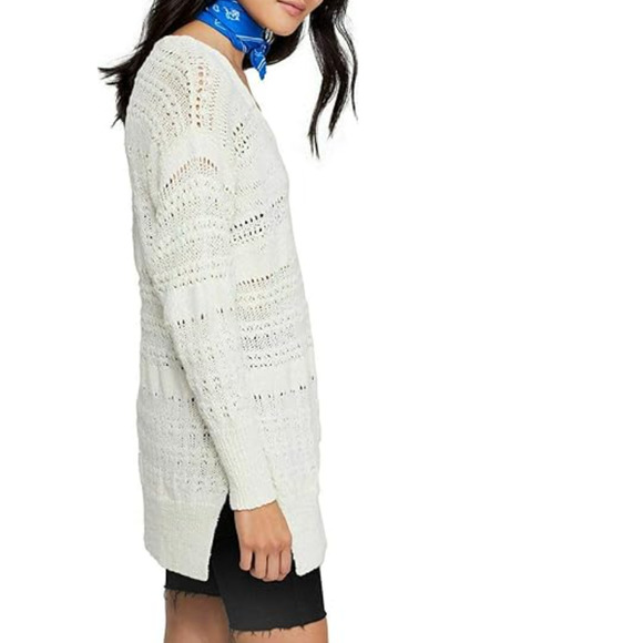 Free People Women's Hot Tropics Pullover Sweater Crochet Ivory Size Large - Picture 2 of 10